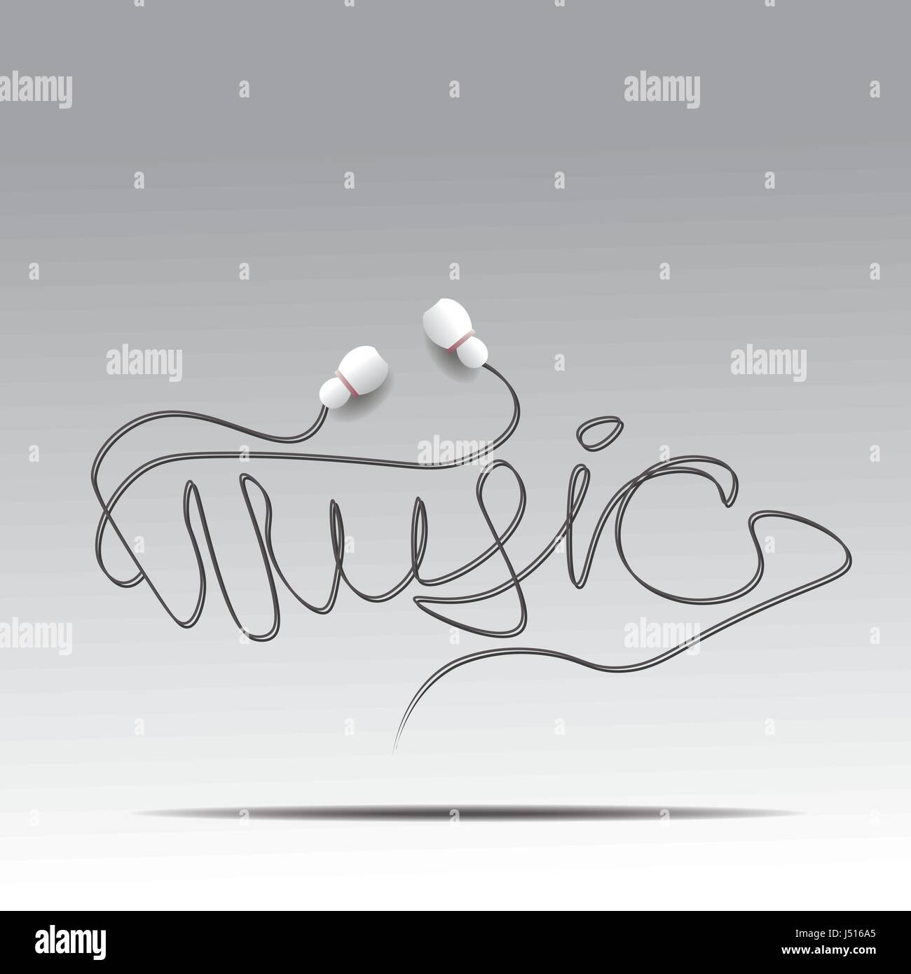 Écouteurs avec vecteur mot musique constituée de fils Illustration de Vecteur