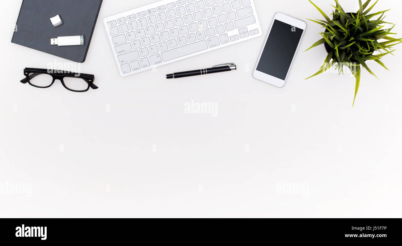 Vue de dessus de bureau blanc header Banque D'Images