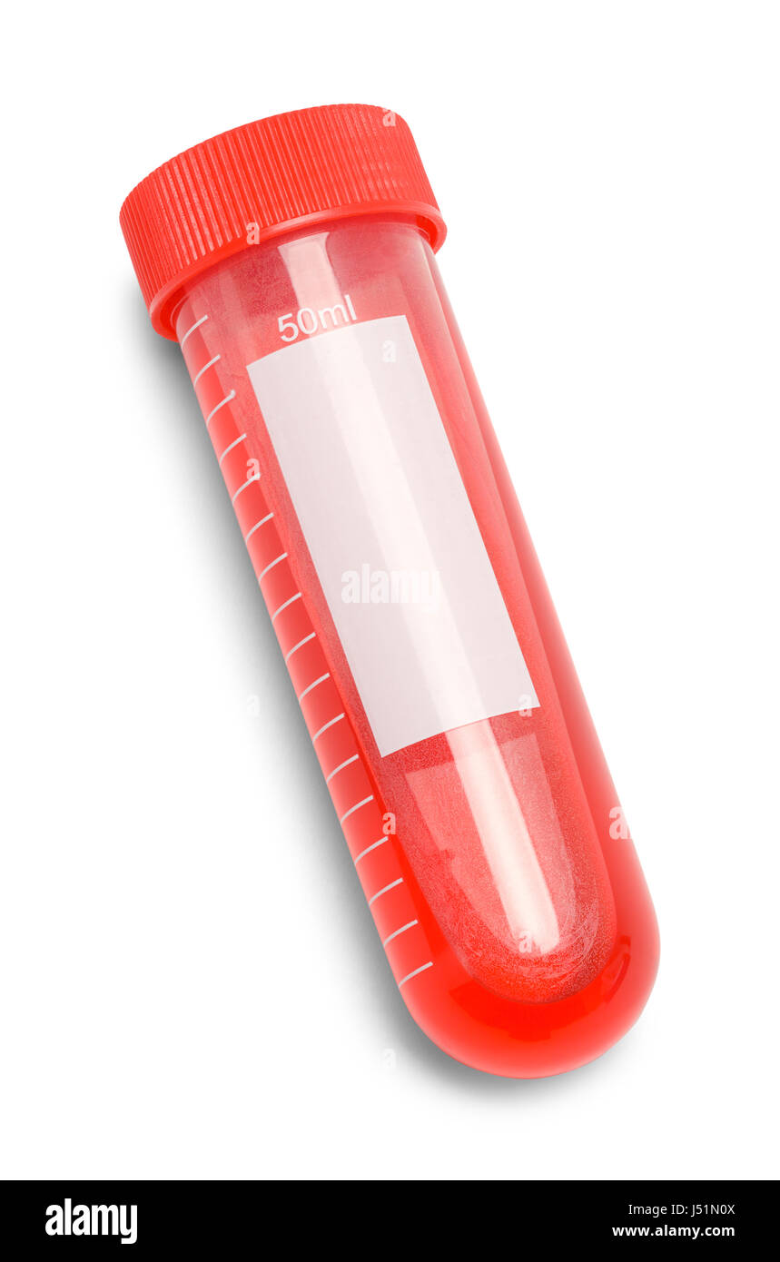 Seul le tube de test rouge isolé sur fond blanc. Banque D'Images