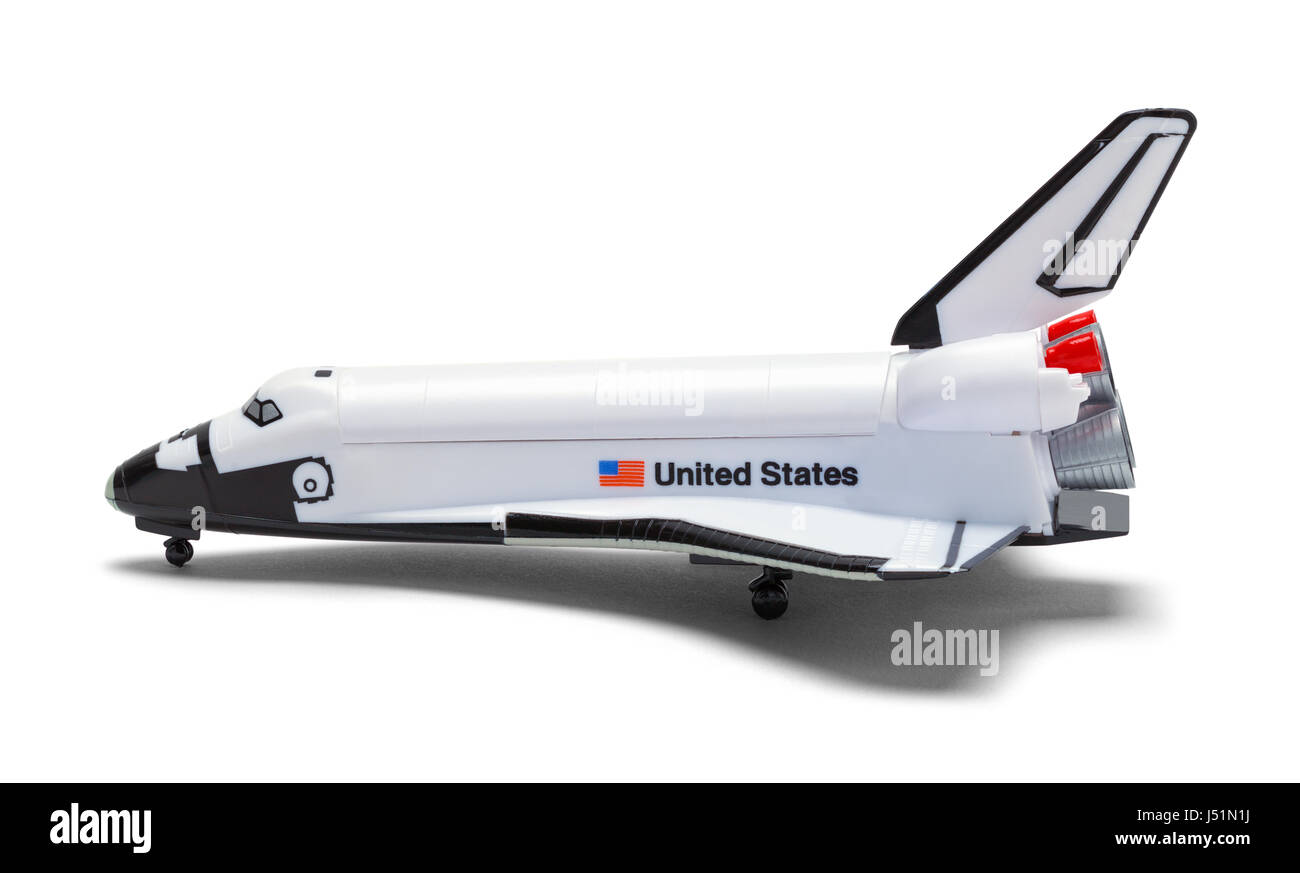 Navette spatiale américaine Vue de côté isolé sur fond blanc. Banque D'Images