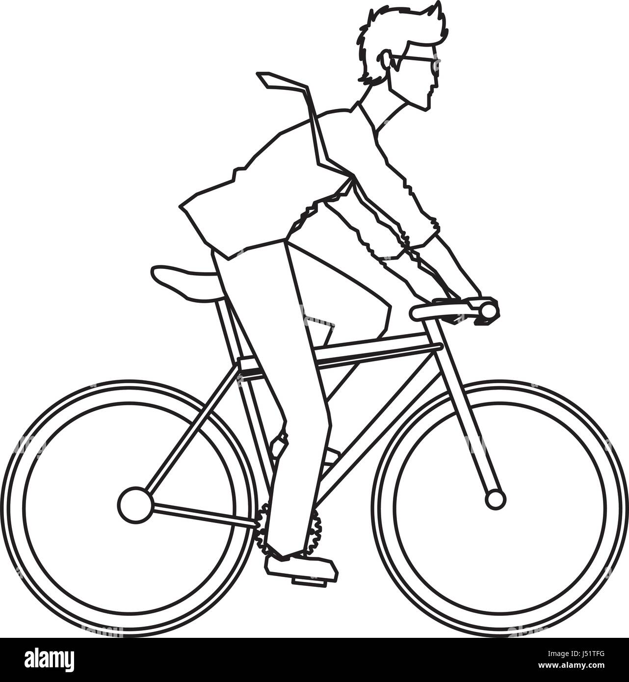 Jeune homme vélo équitation avec suit et verres contours Illustration de Vecteur