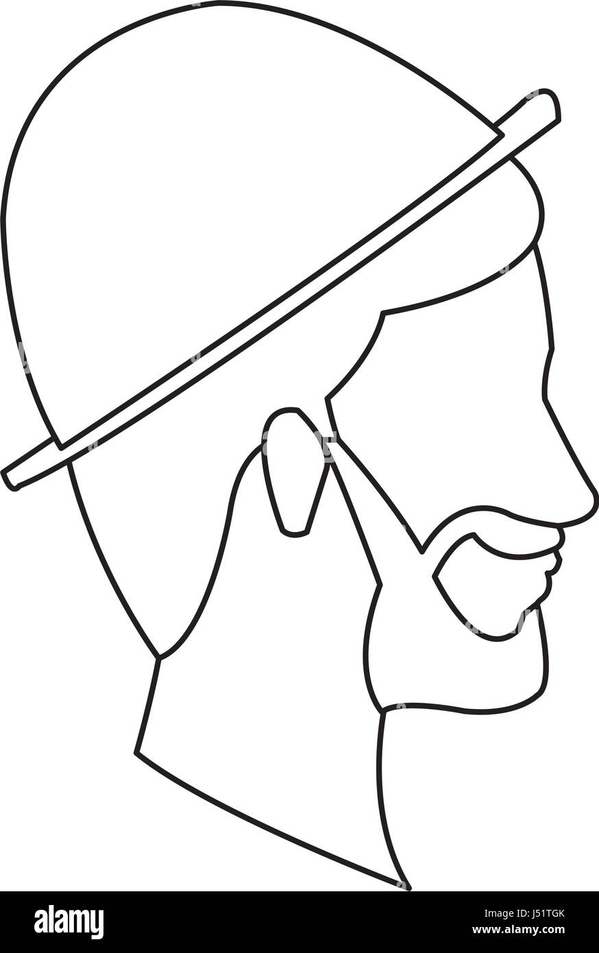 Profil de l'homme tête barbu avec hat contours Illustration de Vecteur