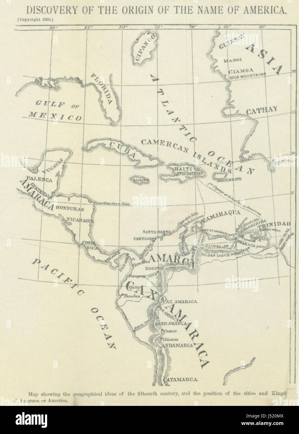Cette image de l'édition abrégée de 'découverte de l'origine du nom de l'Amérique' montre une carte, contribuant à la compréhension de la façon dont le nom 'Amérique' a été dérivé. Le livre explore les interprétations historiques et fournit un aperçu de la dénomination du continent. Banque D'Images