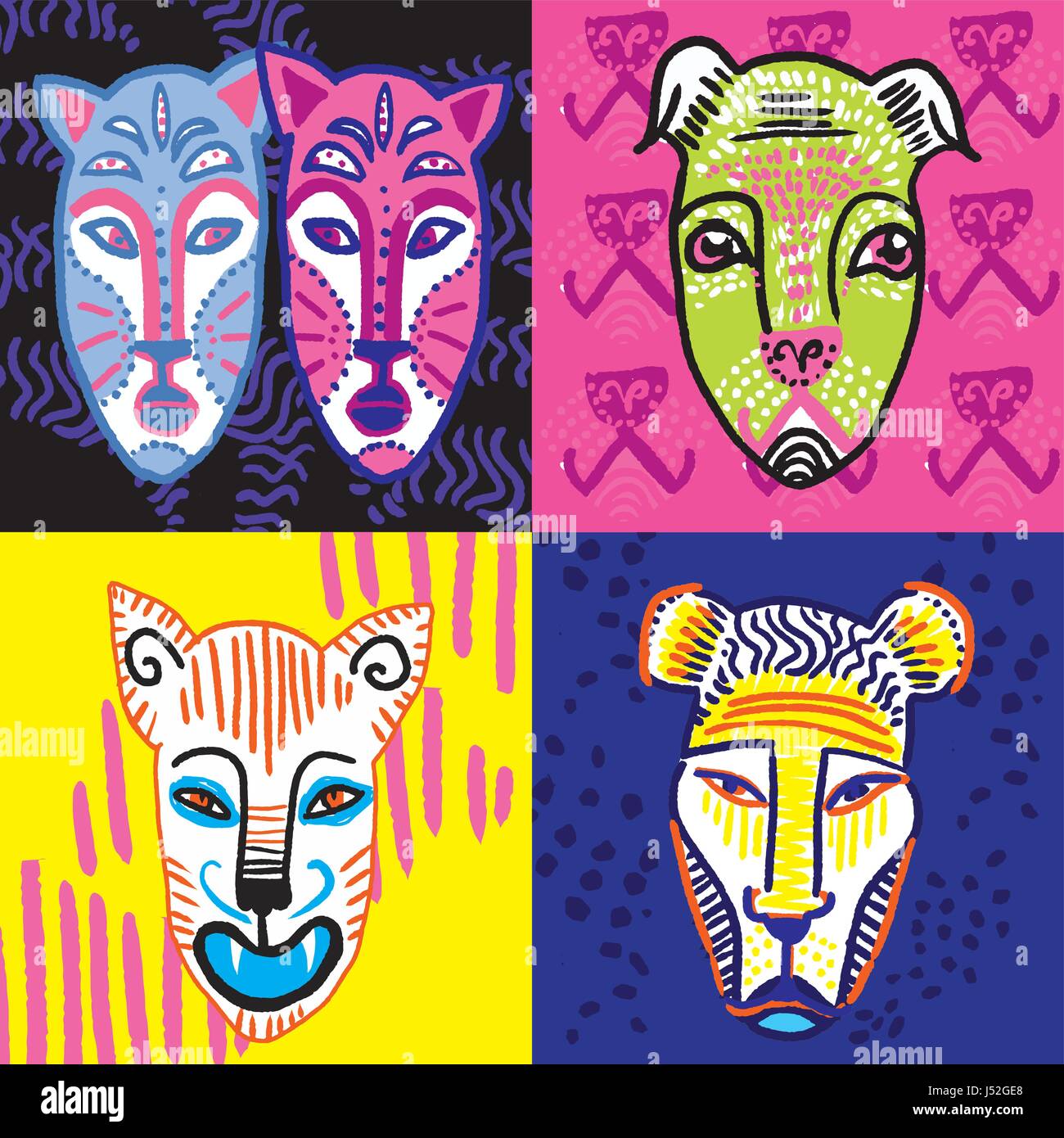 Jeu de masques animaux tribal vector illustration Illustration de Vecteur