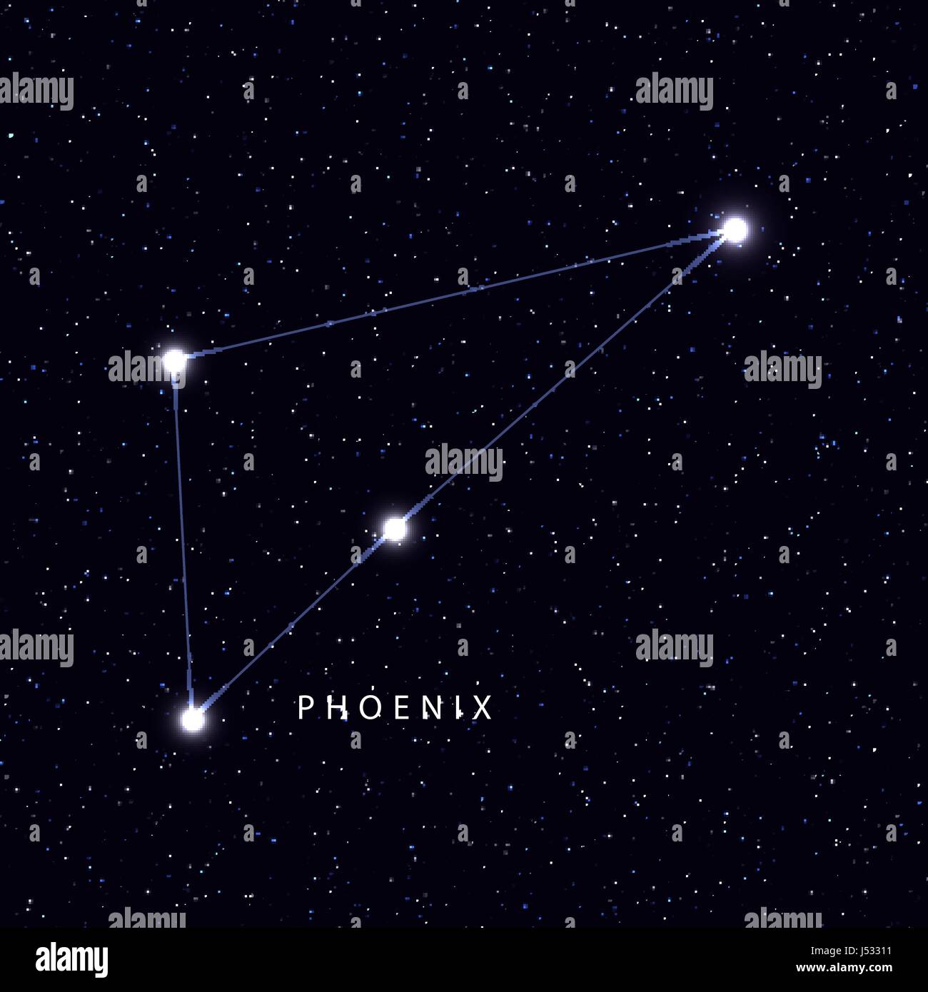 Carte du ciel avec le nom des étoiles et constellations. Symbole astronomique constellation Phoenix. Illustration de Vecteur