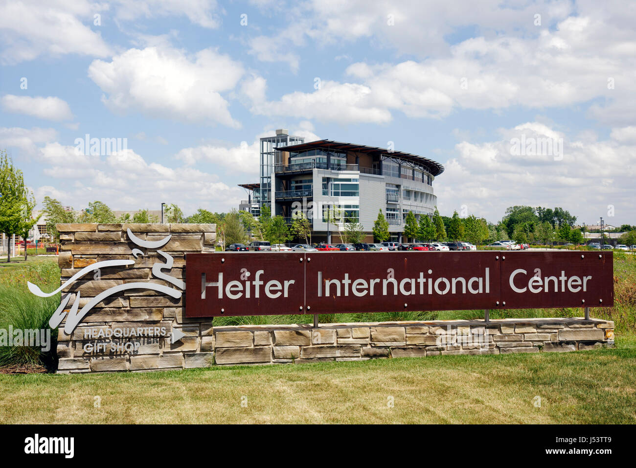 Little Rock Arkansas,Heifer International Centre,centre,siège social,bâtiment vert,panneau,organisation humanitaire,prêts à vivre,bétail,durable Banque D'Images