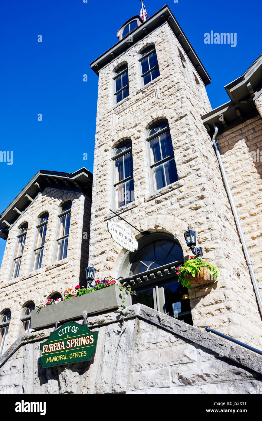 Eureka Springs Arkansas, Ozark Mountains, Carroll County Courthouse, construit en 1908, pierre, bâtiment municipal d'architecture, AR080610076 Banque D'Images