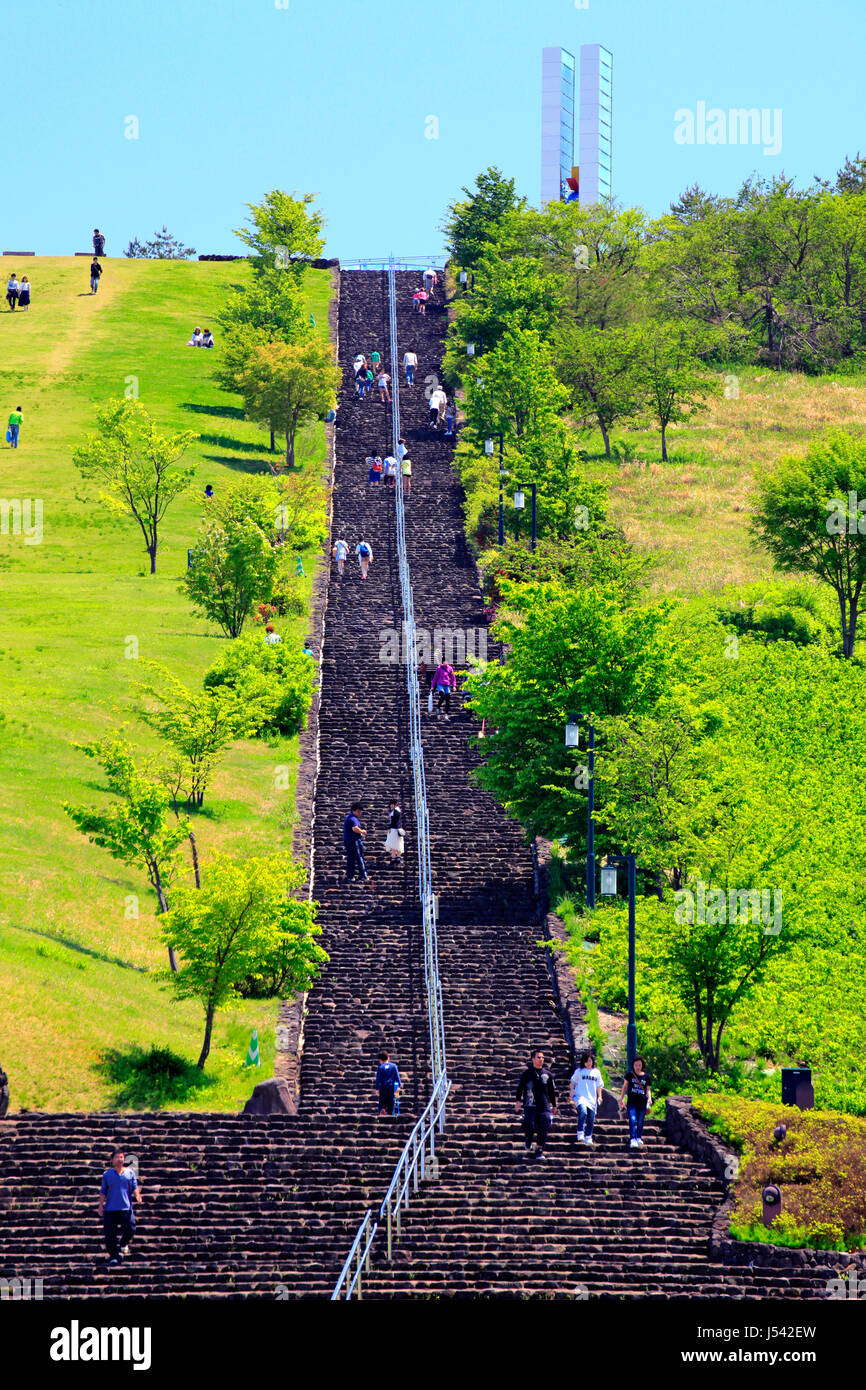 Long escalier à Echigo Hillside Park Ville de Nagaoka Japon Niigata Banque D'Images