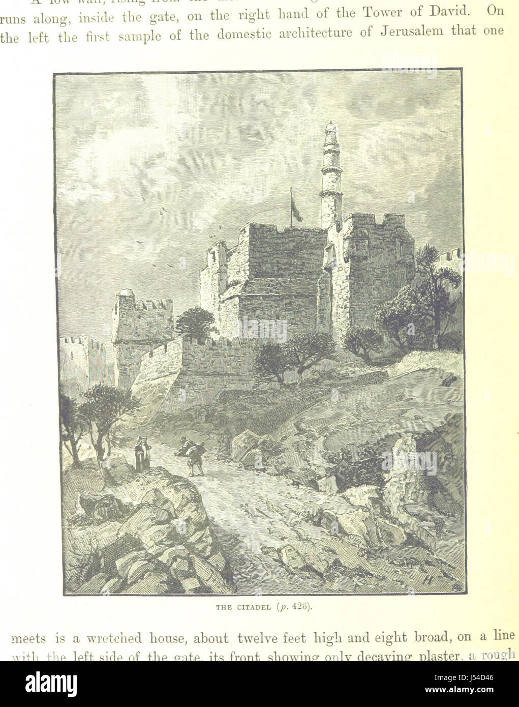 Ce livre présente des illustrations de lieux bibliques importants et d'événements de Palestine, fournissant un compte-rendu visuel de l'importance historique et religieuse du Saint Landâ. Il sert de guide visuel pour comprendre les récits bibliques et la géographie sacrée de la région. Banque D'Images