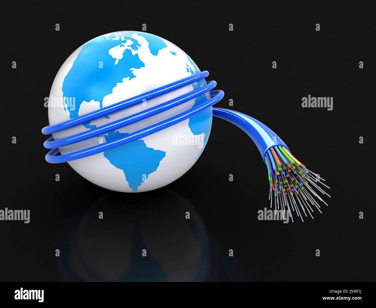 Globe 3d avec câble optique. Image avec clipping path Banque D'Images