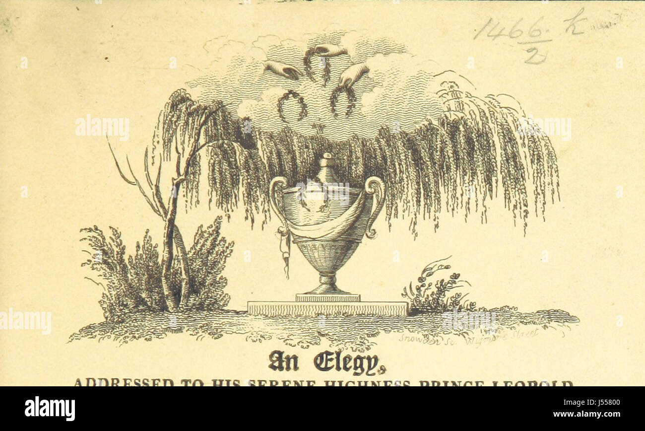 Cette collection de vingt-deux cartes commémoratives a été publiée à la suite de la mort de la princesse Charlotte. Les cartes servent de commémoration de son décès, reflétant le deuil et le respect de l'époque. Banque D'Images