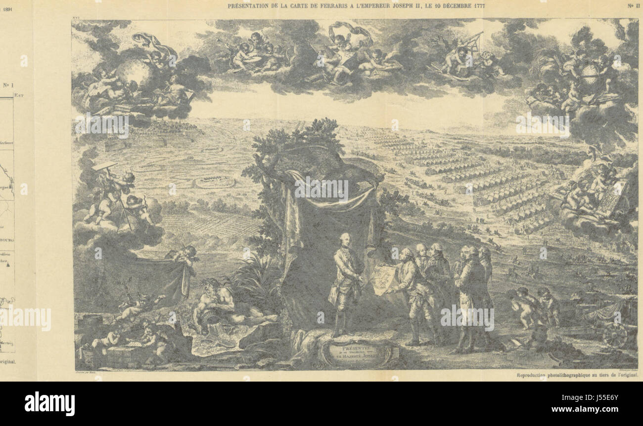 Cette étude historique examine l'exécution de la carte Ferraris, une importante œuvre topographique en Belgique, ainsi qu'un croquis biographique du cartographe. L’étude met en lumière l’évolution de la cartographie en Belgique et son importance en géographie historique. Banque D'Images