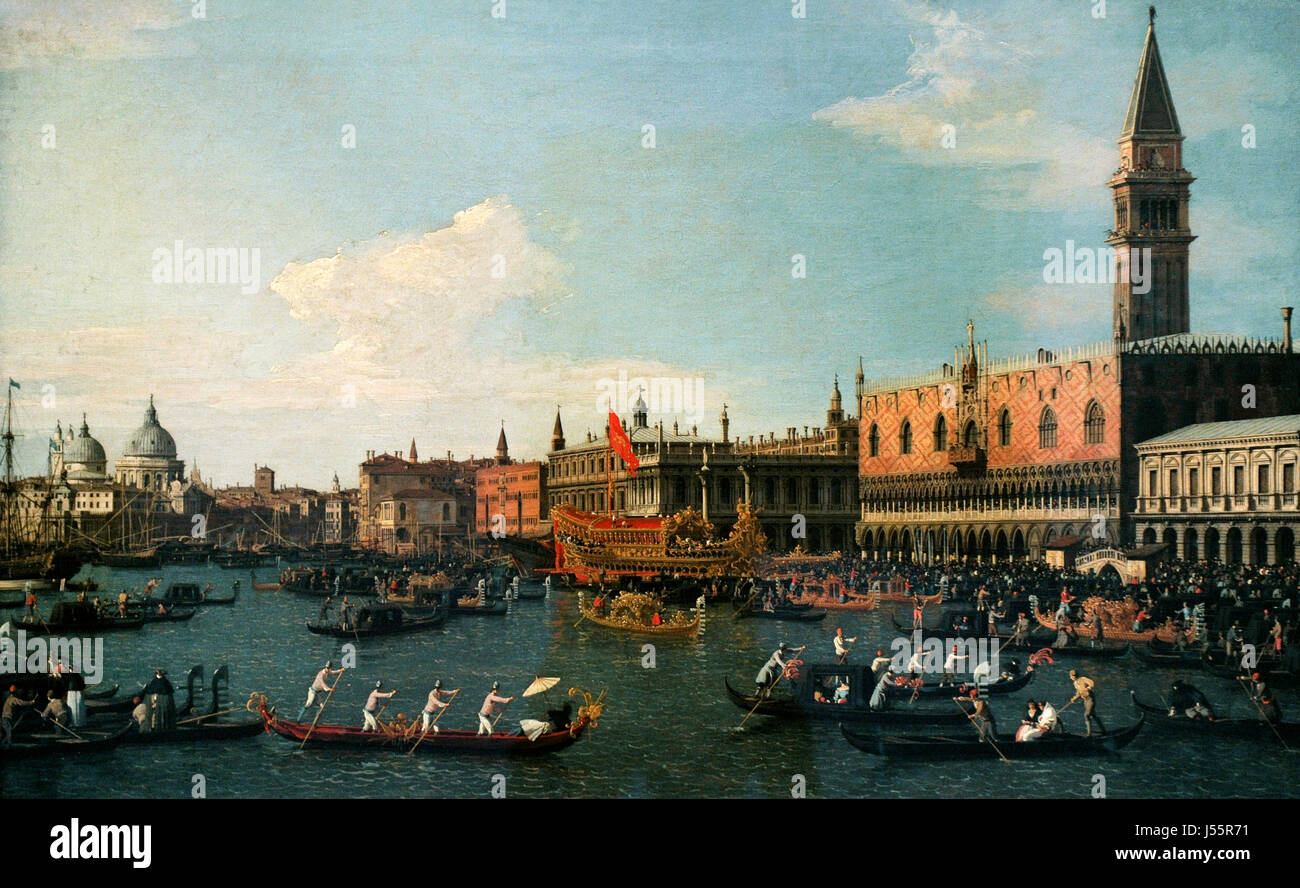 Canaletto (Giovanni Antonio Canal) (1697-1768). Peintre italien. De retour Il Bucintoro le jour de l'Ascension, 1745-1750. Musée national d'Art de Catalogne. Barcelone. La Catalogne. L'Espagne. Banque D'Images