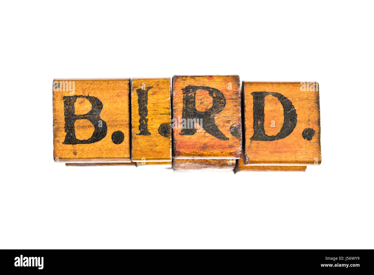 Alphabet Vintage oiseaux font bloc en bois imprime Banque D'Images