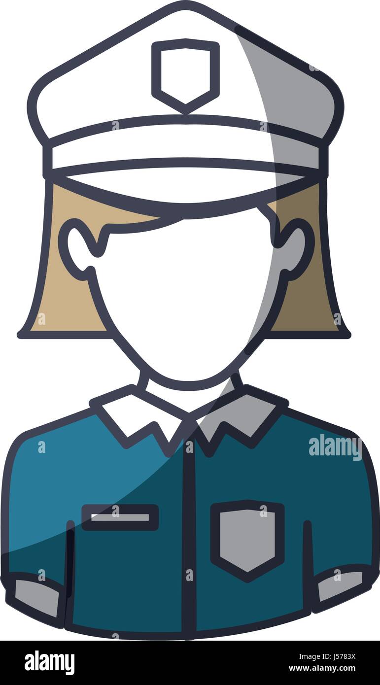 Silhouette Couleur contour épais et de la moitié des corps de police sans visage Illustration de Vecteur