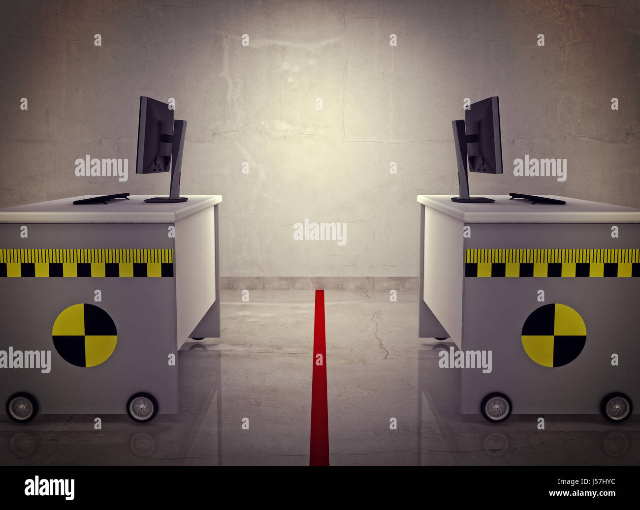 Office de bureau avec crash test signer et marquer l'image de rendu 3D Banque D'Images