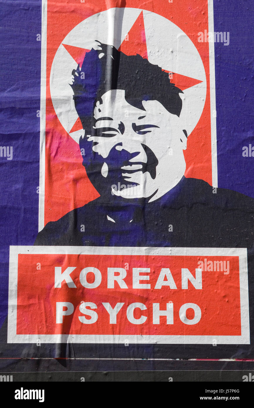 Poster de dictateur/dirigeant nord-coréen Kim Jong-un, Psycho Coréen Banque D'Images