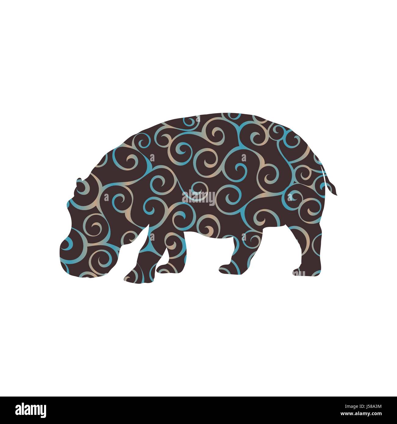 Hippo mammal animal silhouette couleur Illustration de Vecteur