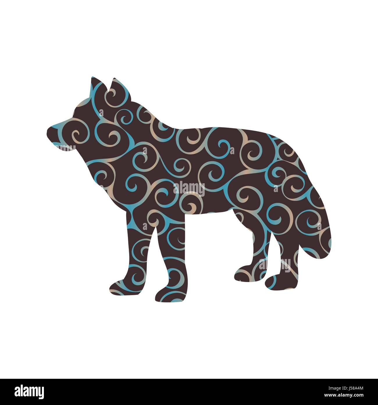 Prédateur animal silhouette couleur loup Illustration de Vecteur