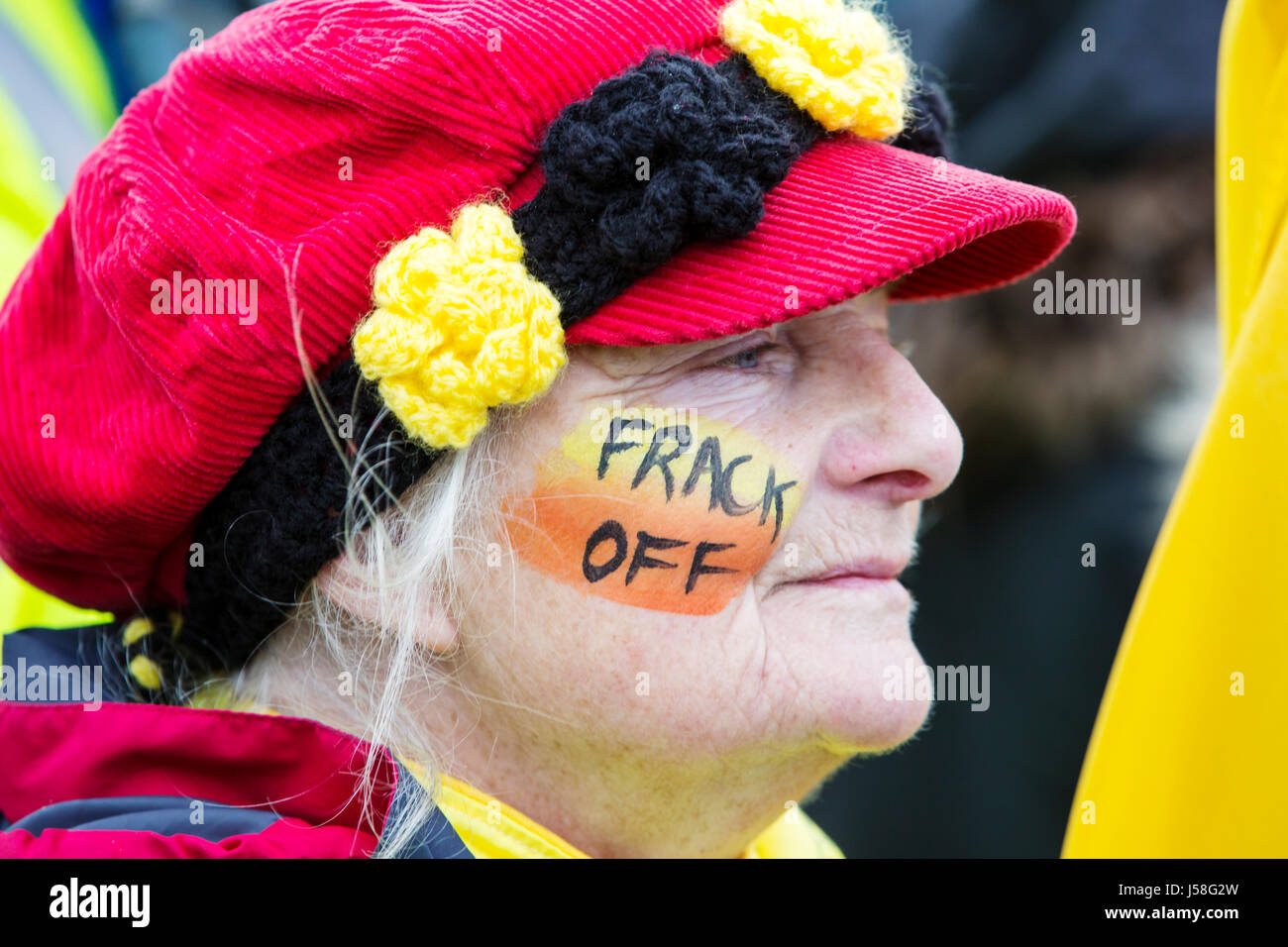 Le samedi 25 février 2017 un anti fracturation de protestation a eu lieu à Preston New Road, à peu près de Blackpool, l'Hôtel Lutetia, Lancashire, Royaume-Uni. La pr Banque D'Images