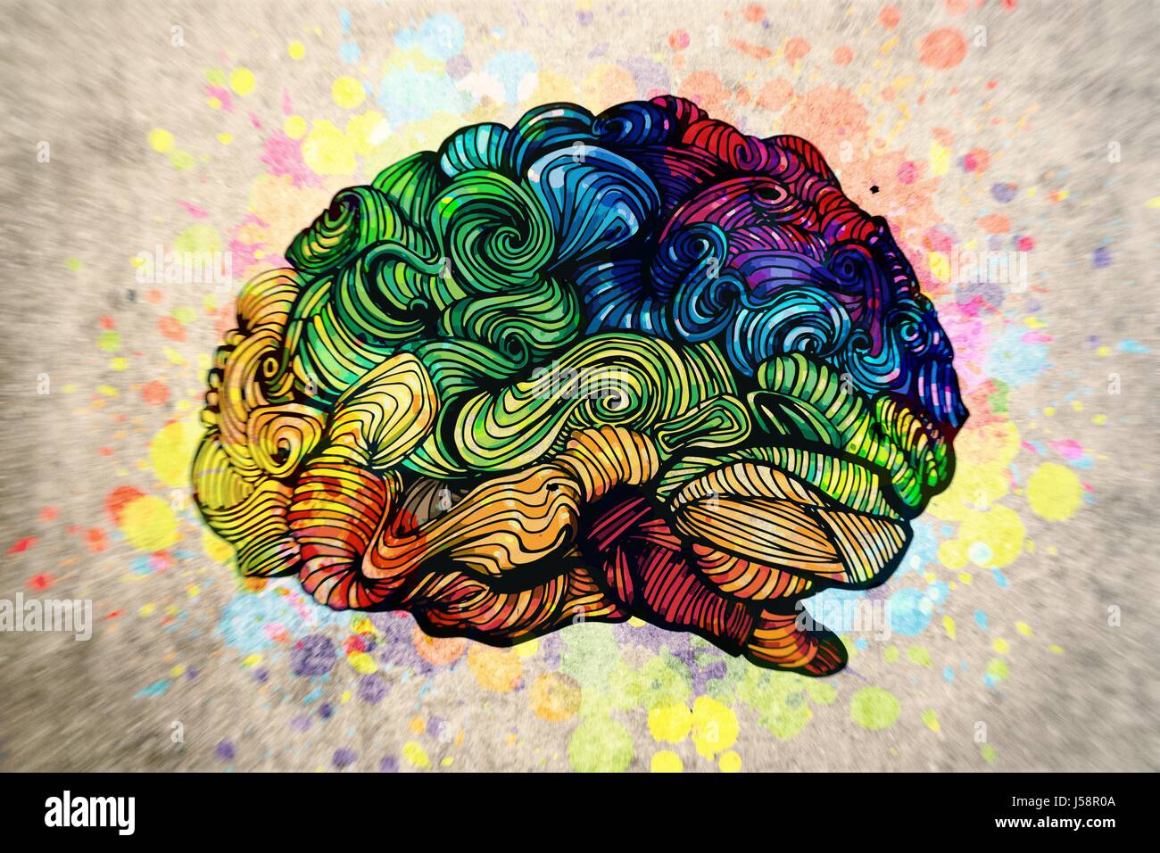 Illustration avec des textures doodle du cerveau Banque D'Images