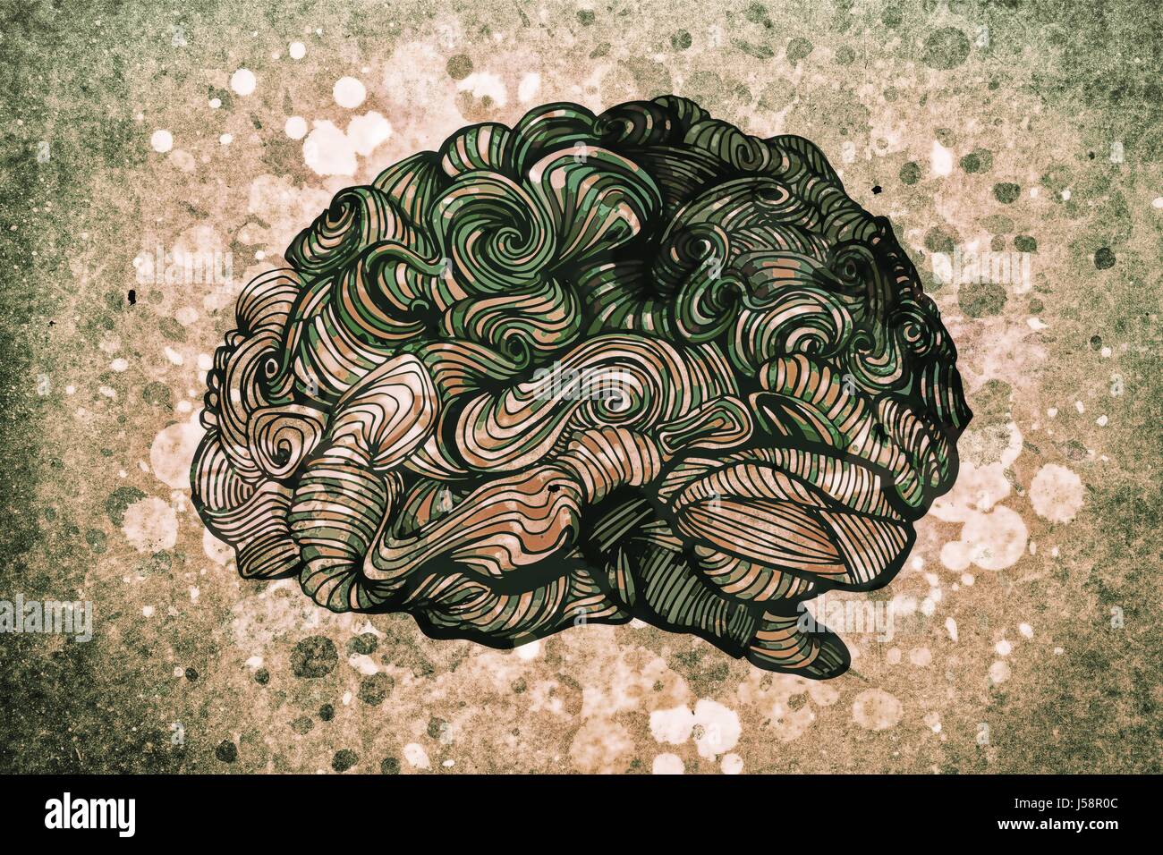 Illustration avec des textures doodle du cerveau Banque D'Images