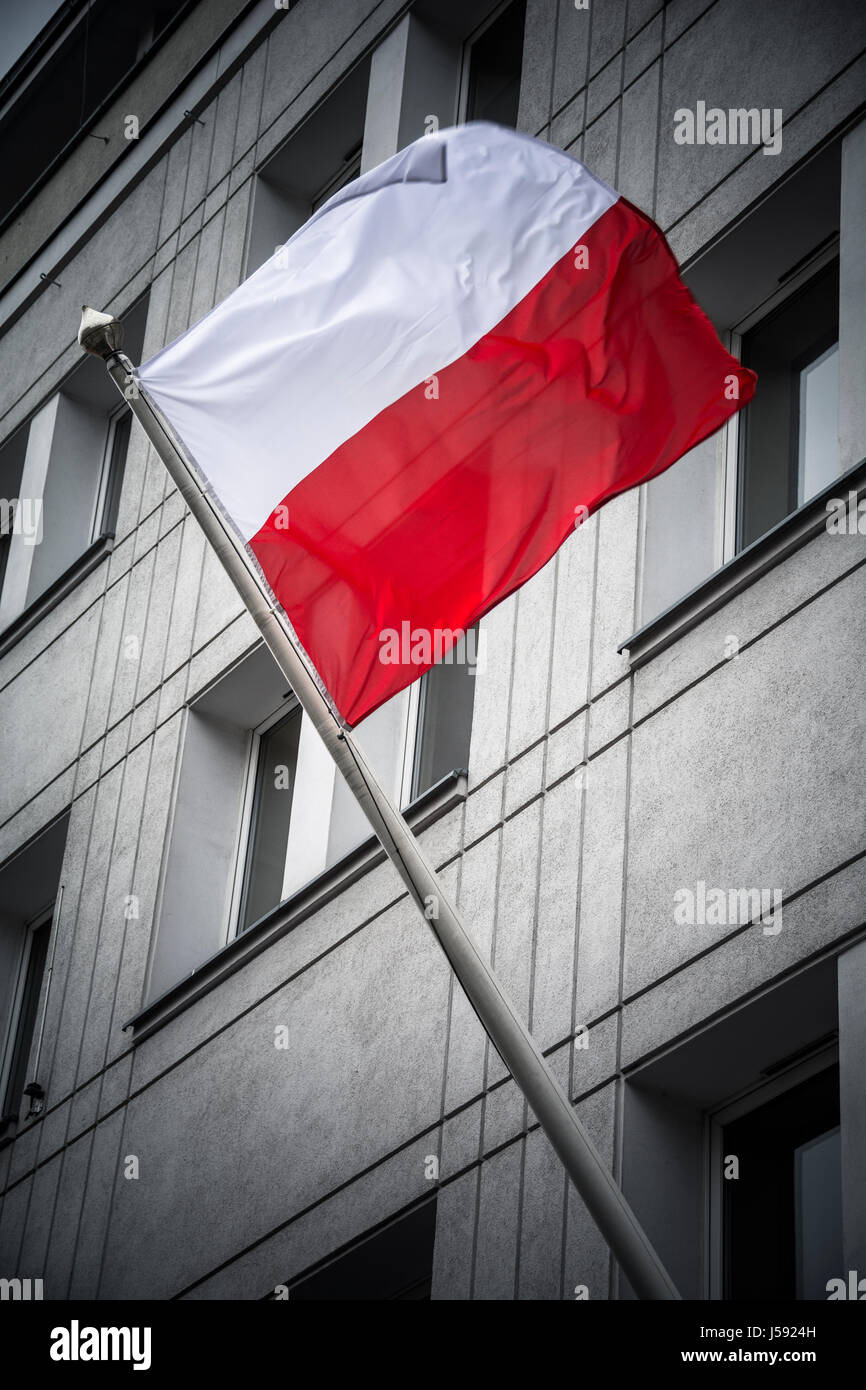 Pologne drapeau de bâtiment de ville de Gdansk Banque D'Images
