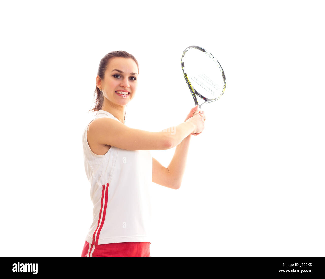 Femme avec raquette de tennis Banque D'Images