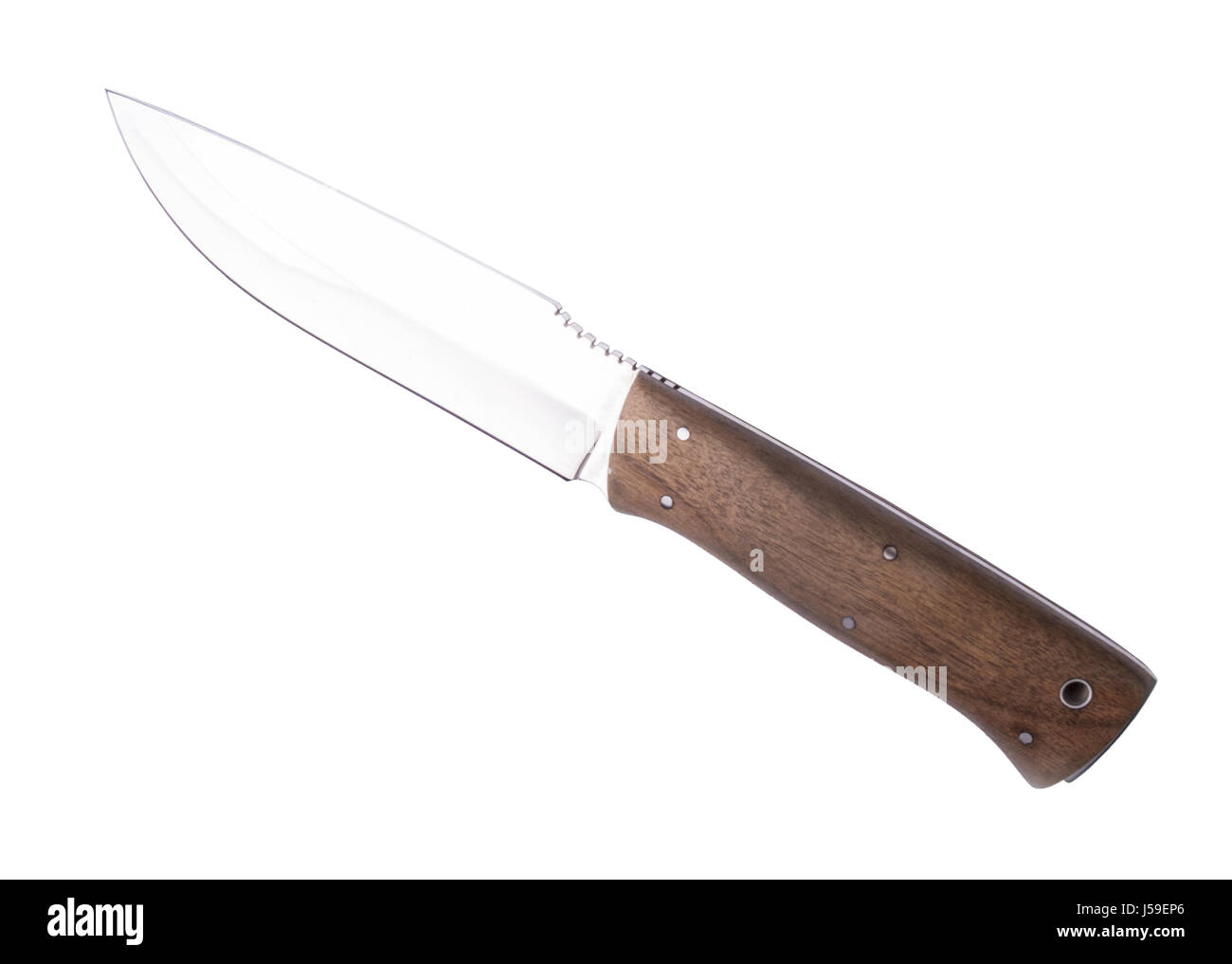 Couteau de chasse en acier isolé sur blanc Banque D'Images