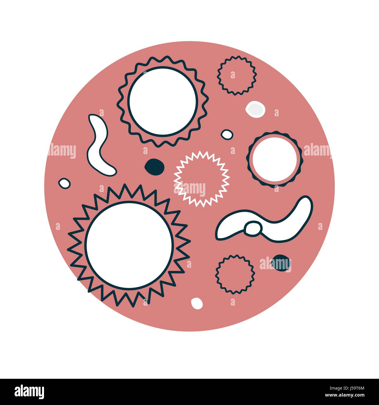 Caricature les bactéries et les virus sous microscope Illustration de Vecteur