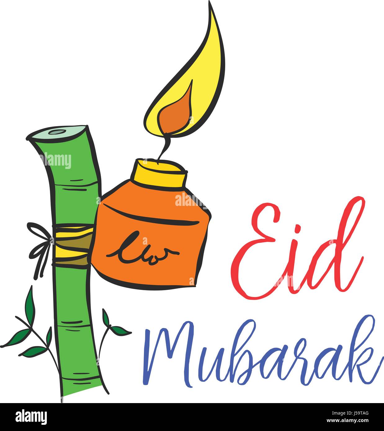 Dessiner à main coloré de style carte Eid Mubarak Illustration de Vecteur