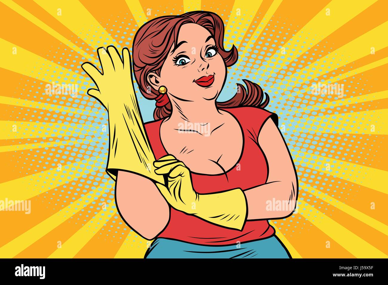 Femme de ménage dans les gants en caoutchouc Illustration de Vecteur
