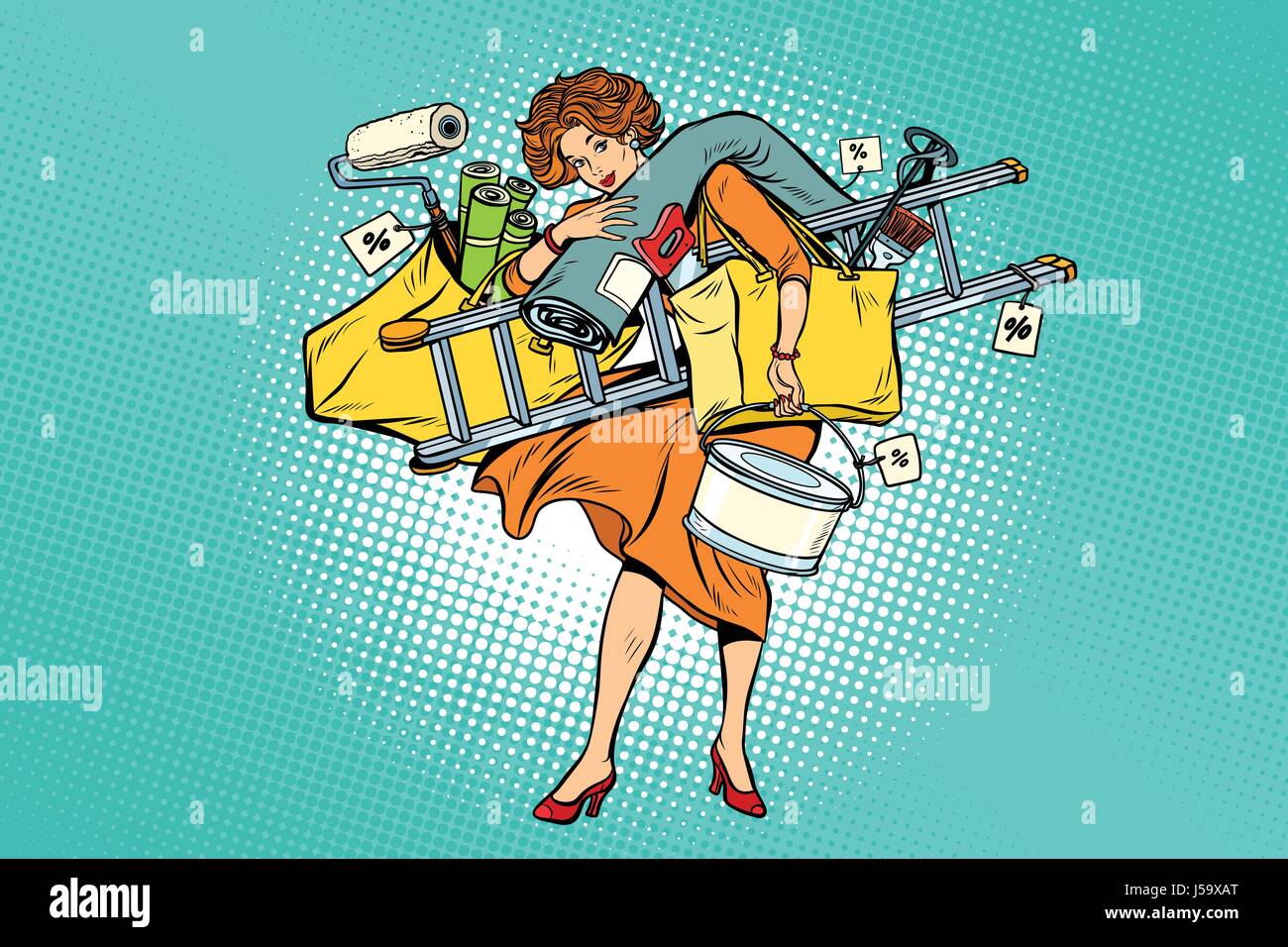 Woman with shopping outils de réparation Illustration de Vecteur