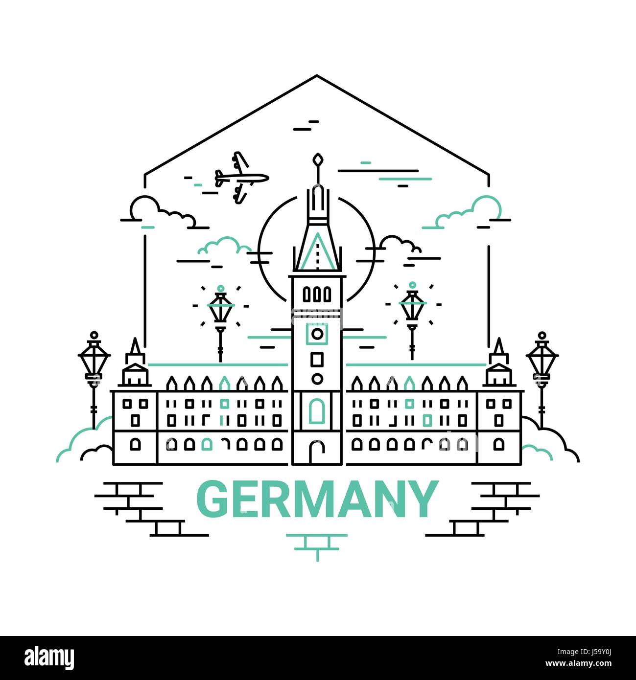 Allemagne - moderne ligne vectorielle illustration voyage Illustration de Vecteur