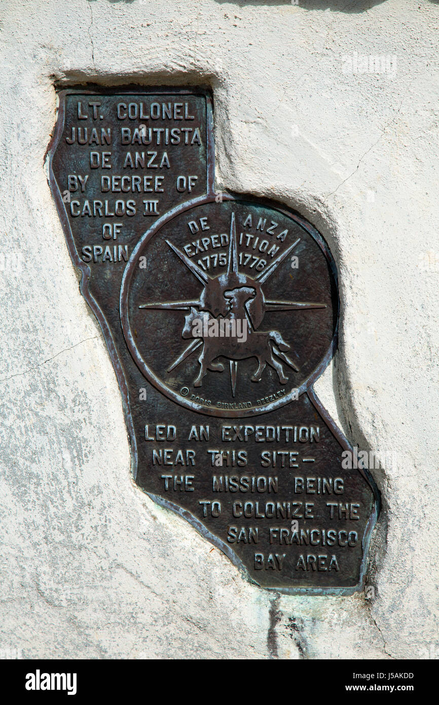 Juan Bautista de Anza plaque, la Mission de San Juan Bautista, California Banque D'Images