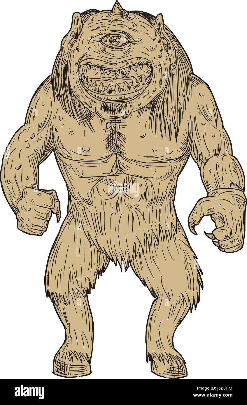 Croquis dessin illustration de style un cyclope un membre d une Croquis dessin illustration de style un cyclope un membre d une race de géants primordiaux avec un seul Åil dans le centre de son front en grec et