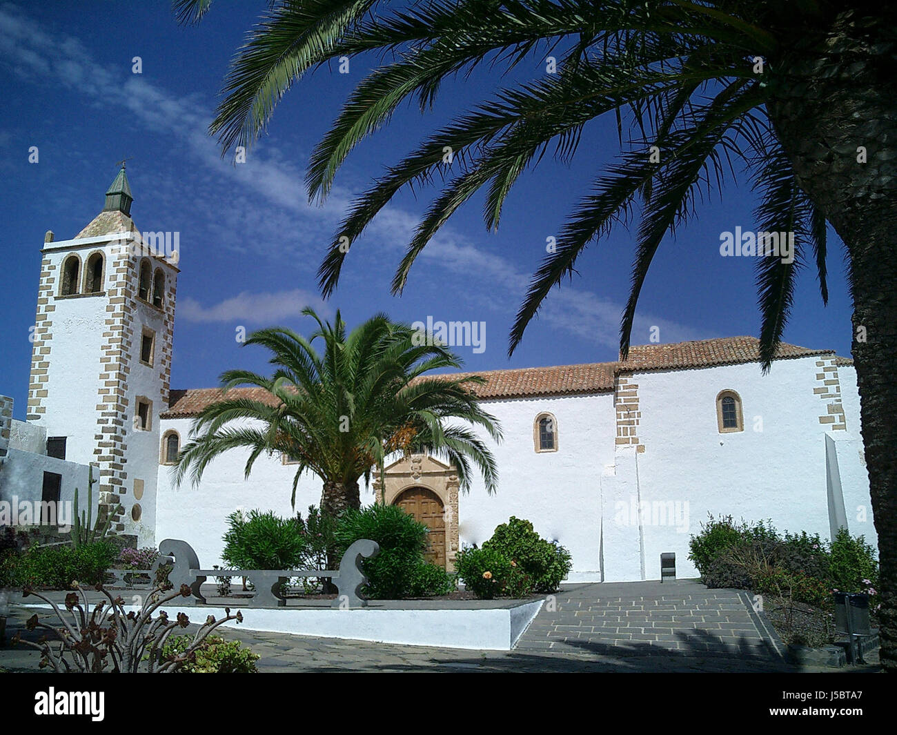 Église de croyance palms canaries fuerteventura canaries palmiers beffroi la Banque D'Images