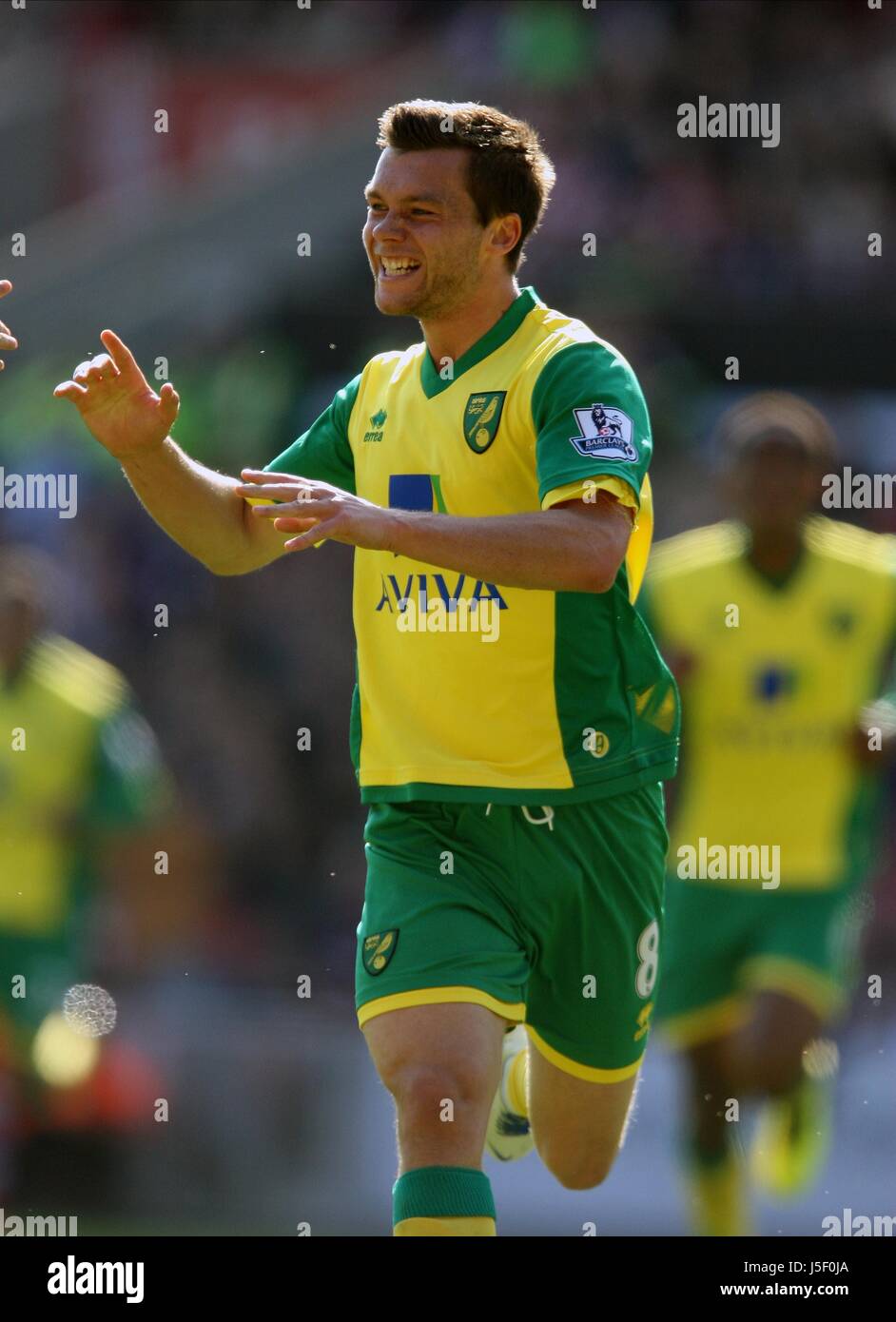 JONNY HOWSON CÉLÈBRE STOKE CITY V Norwich City au Britannia Stadium de Stoke-on-Trent, Angleterre 29 Septembre 2013 Banque D'Images