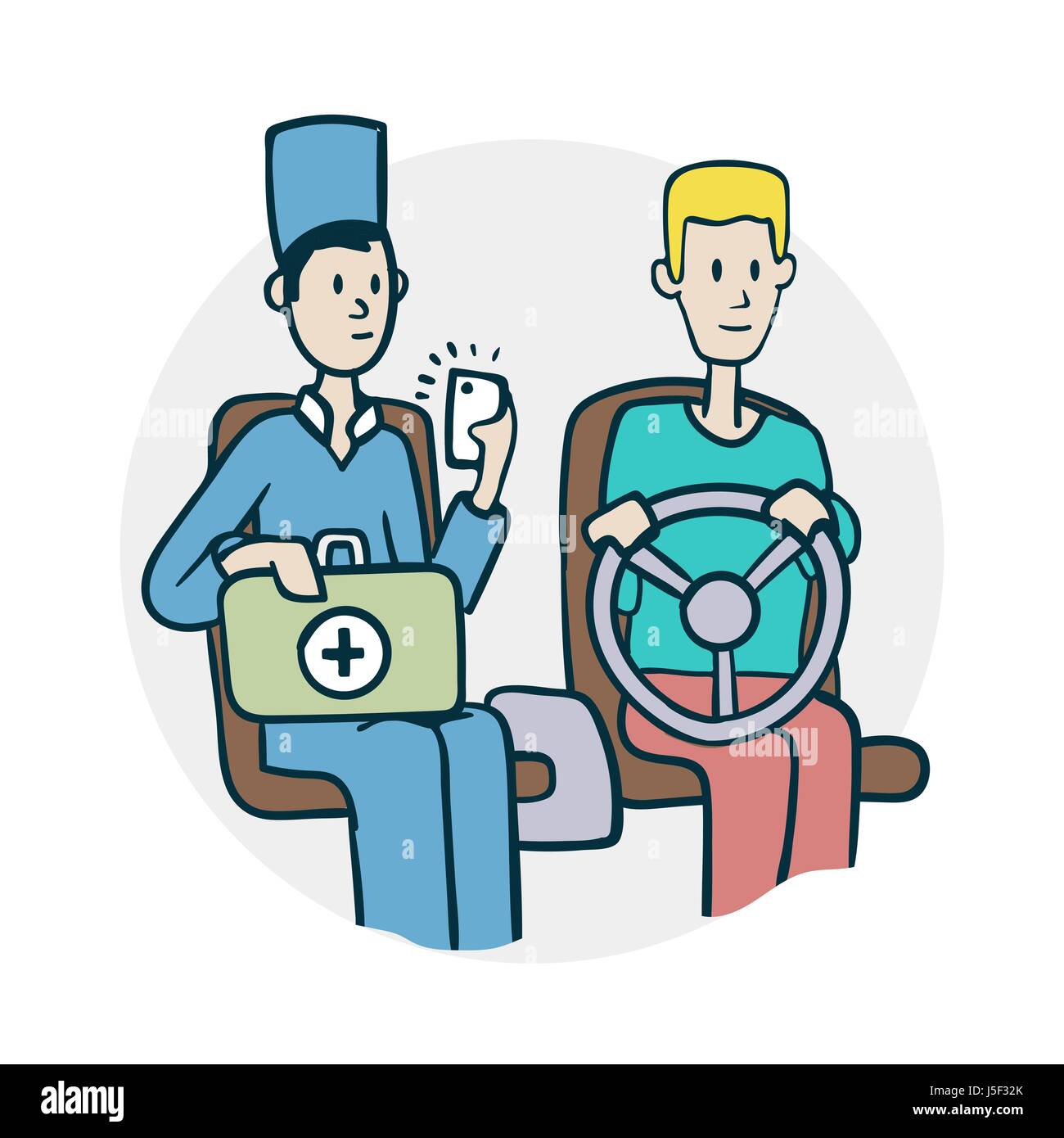Médecin et pilote dans la voiture Illustration de Vecteur