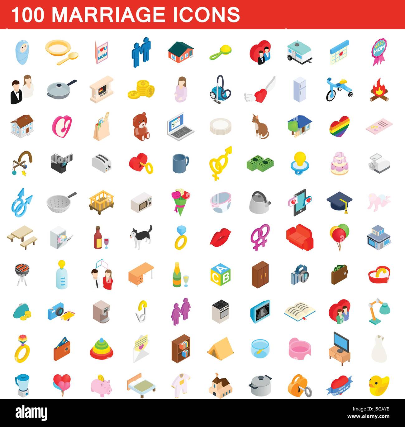 Mariage 100 icons set, style 3D isométrique Illustration de Vecteur