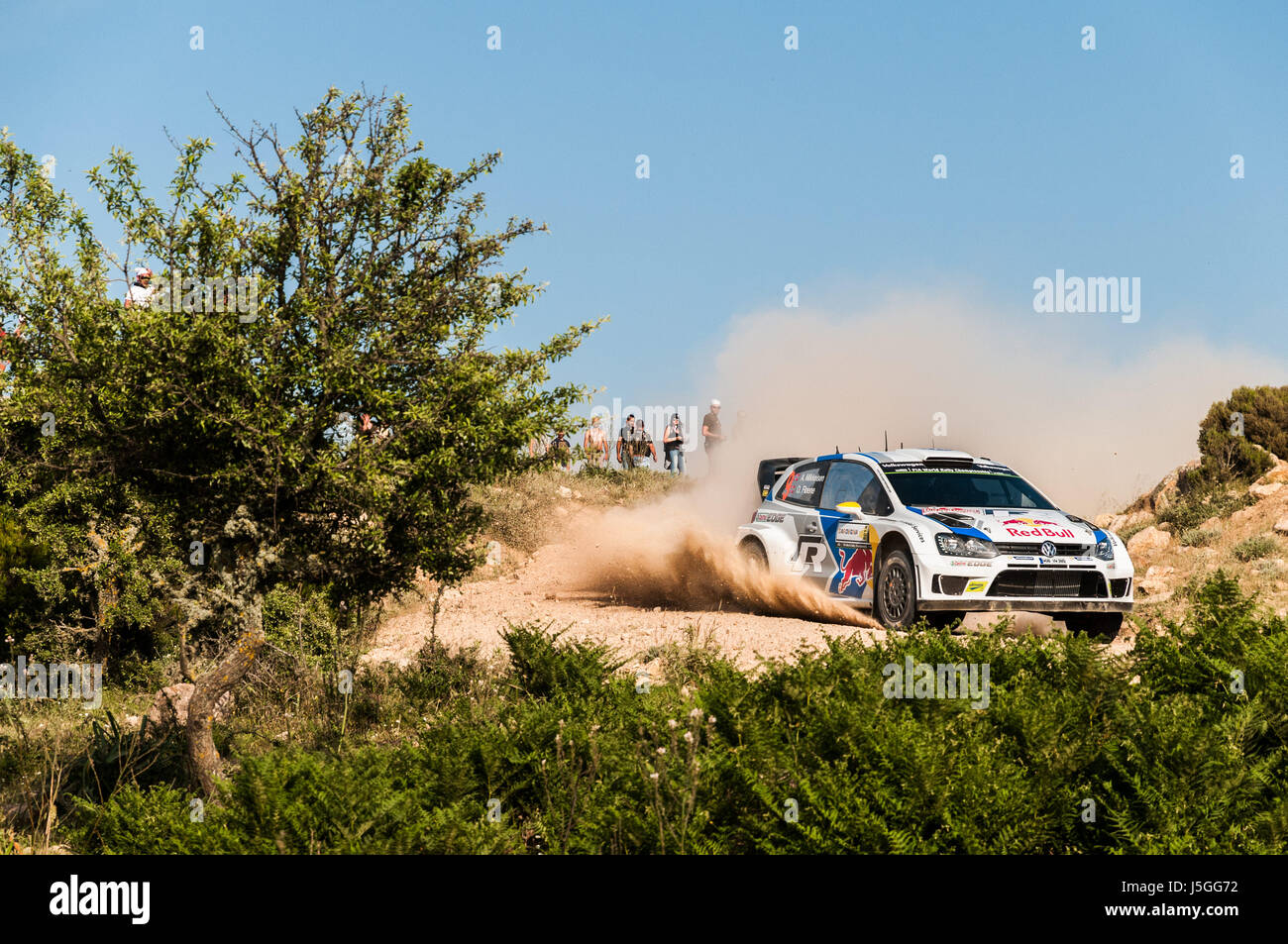 07.06.2014 - Rally Italia Sardegna 2014 - Spéciale 13 Lerno 'Monte'. Volkswagen Polo R WRC. Mikkelsen / Floene. Location # 8 Banque D'Images
