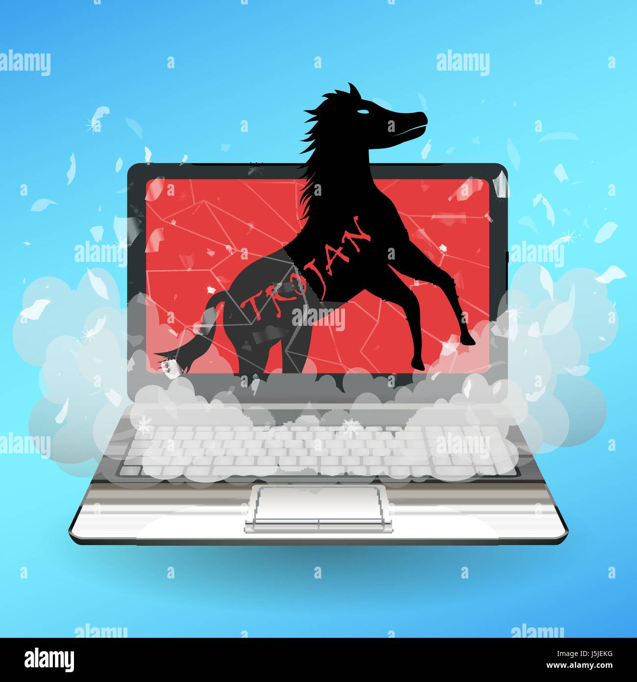 Virus cheval de troie détruire l'ordinateur portable Illustration de Vecteur
