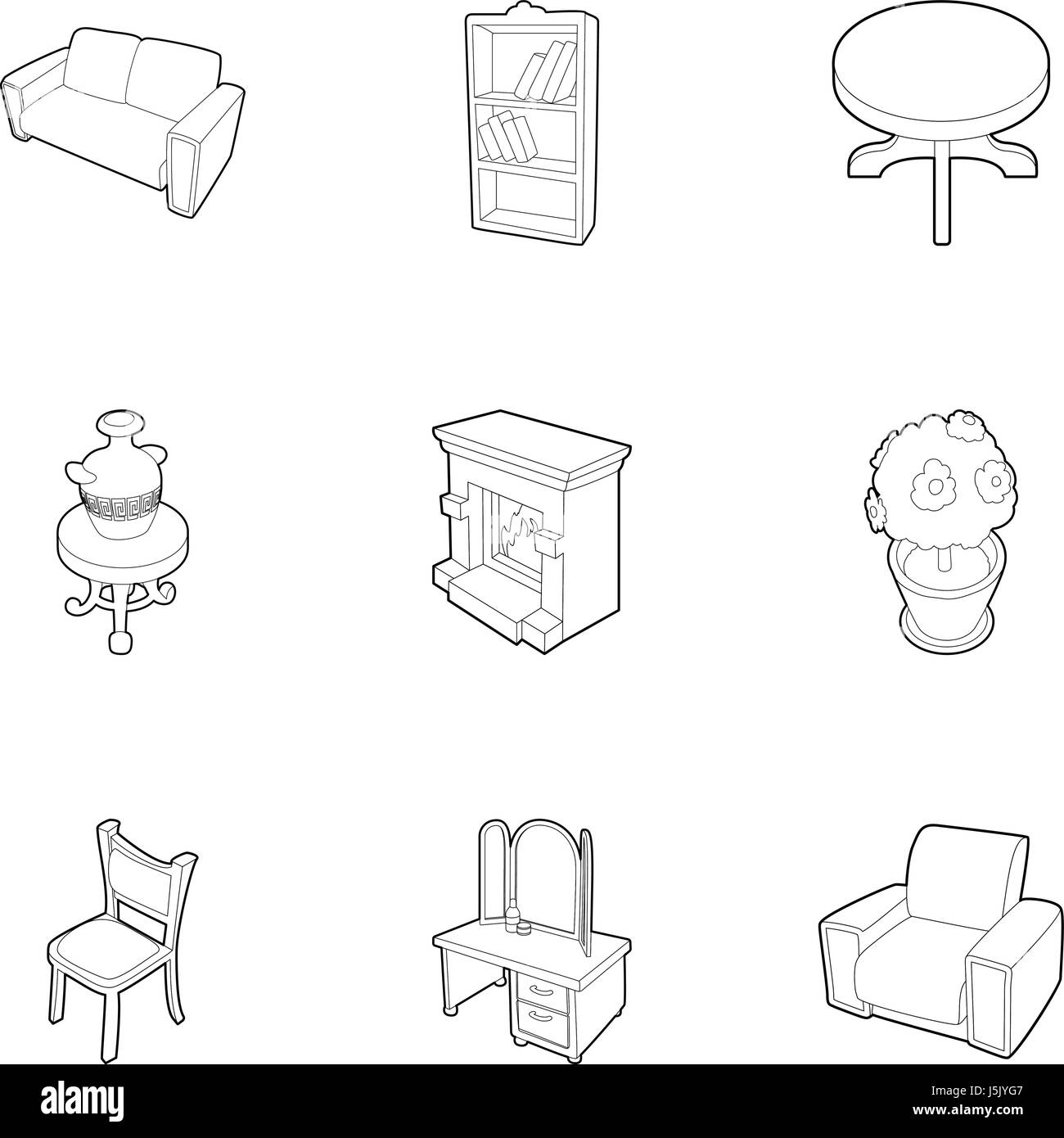 Accueil mobilier icons set style du contour, Illustration de Vecteur