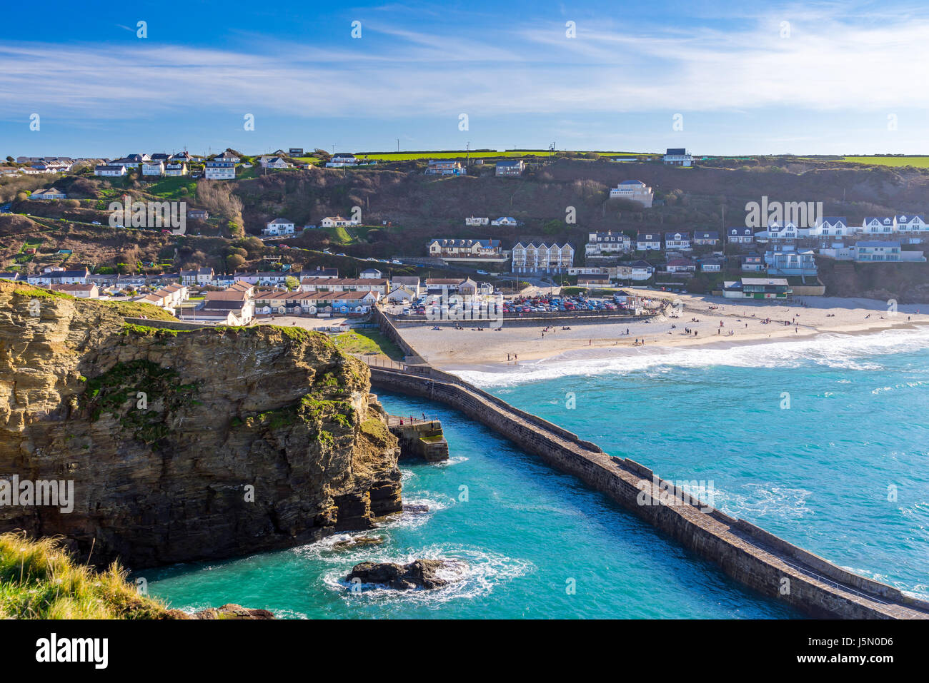 Surplombant le village de Portreath de Lighthouse Hill. Europe Royaume-Uni Angleterre Banque D'Images