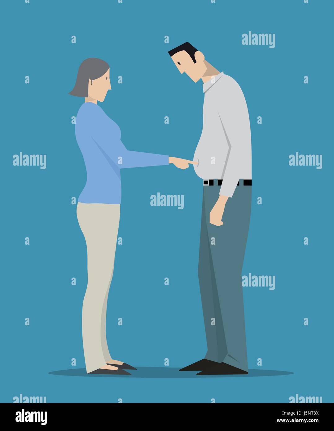 Woman touching man's gros ventre. Illustration de Vecteur