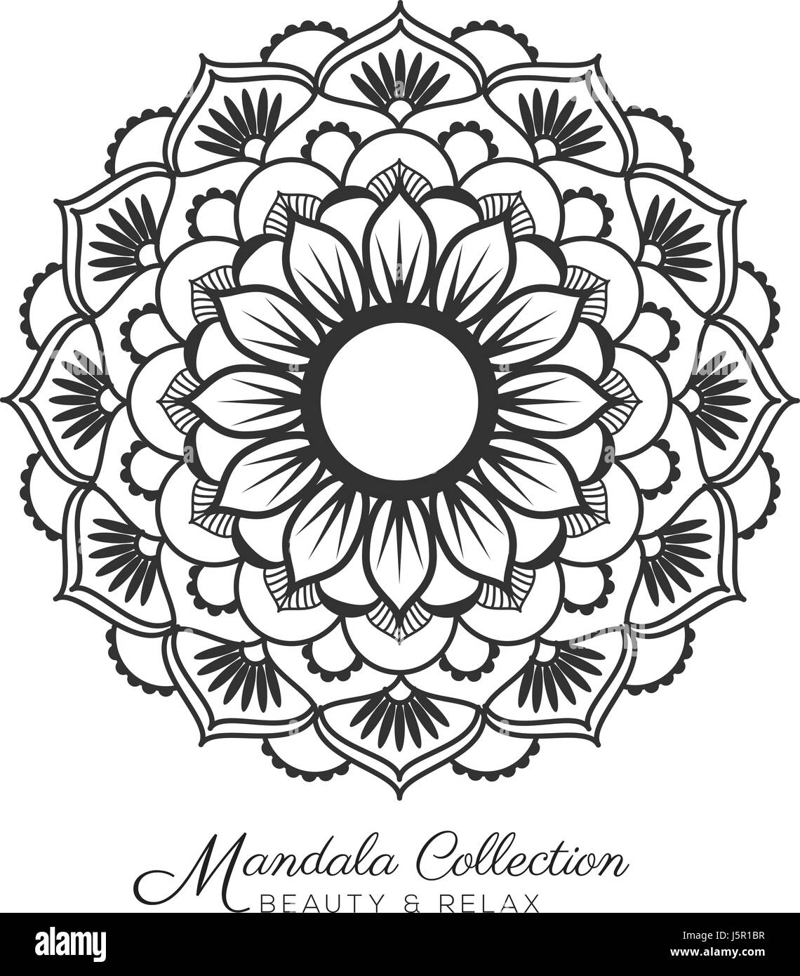 Mandala tibétain ornement décoratif design pour colorier, cartes de vœux, d'invitation, tatouage, symbole de yoga et de spa. Vector illustration Illustration de Vecteur