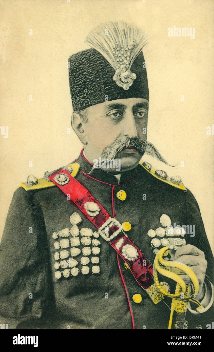 Mozaffar ad-Din Shah Qajar (1853-1907), Shah de Perse, 1896-1907, Portrait, photo souvenir 1902 Banque D'Images