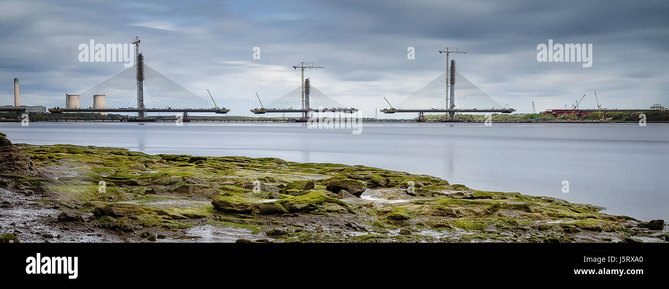 Vue panoramique de Mersey Gateway Construction Banque D'Images