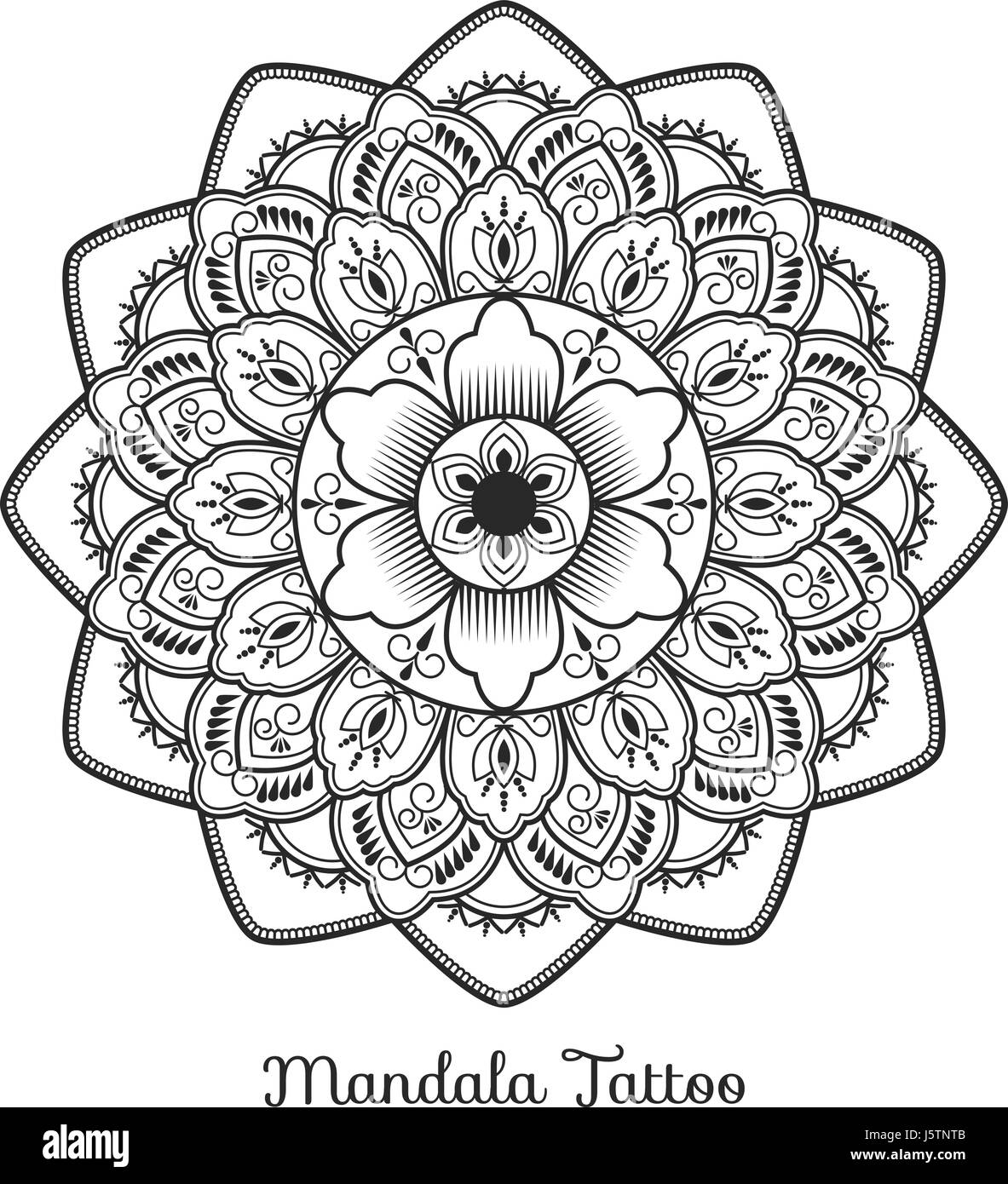 Mandala tibétain ornement décoratif pour la conception des profils coloriages, carte de vœux, invitation, tatouage, symbole de yoga et de spa. Vector illustration Illustration de Vecteur