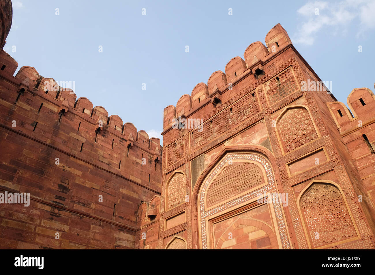 Agra Fort Rouge d'Agra. L'Uttar Pradesh, site du patrimoine mondial de l'UNESCO, l'Inde, 14 février 2016. Banque D'Images